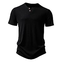 V Neck T Shirts Men Short Sleeve Casual Beach Hippie Basic Henley Tees Fashion Ribbed Striped Slim Fit Pullover Blouse Tops