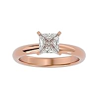 Certified 18K Gold Ring in Princess Cut Moissanite Diamond (0.57 ct) with White/Yellow/Rose Gold Anniversary Ring for Women