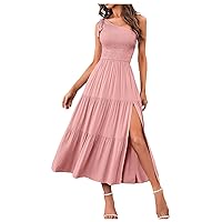 Maternity Dress for Photoshoot,Women's 2024 Summer Casual One Shoulder Sleeveless Smocked Elastic Waist Tiered