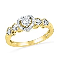 The Diamond Deal 10kt Yellow Gold Womens Round Diamond Solitaire Framed Heart Ring 1/5 Cttw