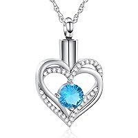 Minicremation Cremation Urn Necklace for Ashes Cremation Jewelry Heart Urn Necklace for Women Girls Birthstone Memorial Jewelry Pendant for Ashes for Human Pet
