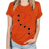 Women's Casual Short Sleeve T-Shirts Paw Heart Graphic Tee Sexy Cute Tops Fashion Summer Crewneck Tunic Shirts