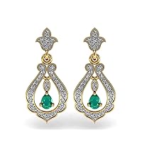 Solid 14k Yellow White Rose Gold Stunning Design Emerald Gemstone Earring with Certified Diamond Pretty Gifts For Womens.