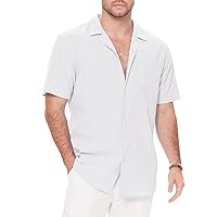 Men's Button Down Cotton Linen Shirts Short Sleeve Cuban Collar Summer Casual Beach Shirts with Pocket
