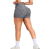RIOJOY Women's Gym Shorts Booty Scrunch Sports Shorts V Cross Waist Short Leggings Trousers with Pocket Yoga Shorts