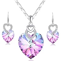 PLATO H Heart Crystal Necklace and Earrings Bundle Gift for Women Girl Jewelry Set