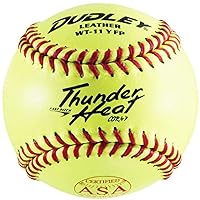 Dudley ASA Thunder Heat Leather 11-Inch Yellow Fast Pitch Softball, .47/375-Pounds, Red Stitch - pack of 12