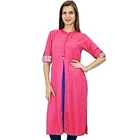 Bimba Casual Rayon Tunic Kurti for Women's 3/4th Sleeve Indian Party Wear Ethnic Kurti Pink