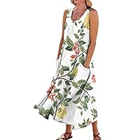 Sleeveless Dress Women's Fashion Round Neck Summer Floral Print Trendy with Pocket Swing Daily 2024 Dressy for Women