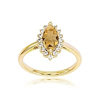 DECADENCE Sterling Silver Yellow 10x5 Marquise Gemstone & Round Created White Sapphire Ring