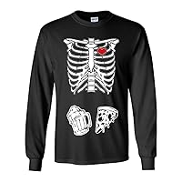 Long Sleeve Adult T-Shirt Skeleton Pizza and Beer Funny DT