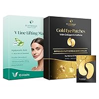 V-Line Collagen Mask for face 10 PCS Chin Strap for Double Chin Women & Men and Gold Under Eye Patches for Puffy Eyes and Dark Circles 20 Pairs Under Eye Masks for Dark Circles