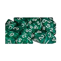 Set of 15 Large High-Visibility Polyhedral Dice: Marble Green with White Numbers (3d4 4d6 2d8 1d10 1d% 1d12 3d20)