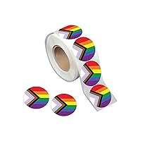 Progress Pride Daniel Quasar Rainbow Flag Circle Stickers for Gay Pride, Lesbian Pride, Transgender Pride, LGBTQ Awareness, Parades & Events - Progress Pride Decals (1 Roll - 250 Stickers)