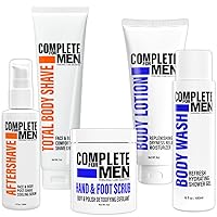 Body and Shave Care Set - Men's Body Wash & Skin Lotion for Dry Skin, Exfoliating Foot & Hand Scrub, Body Sensitive Skin Shaving Cream, Men's Aftershave Lotion - Grooming Kit