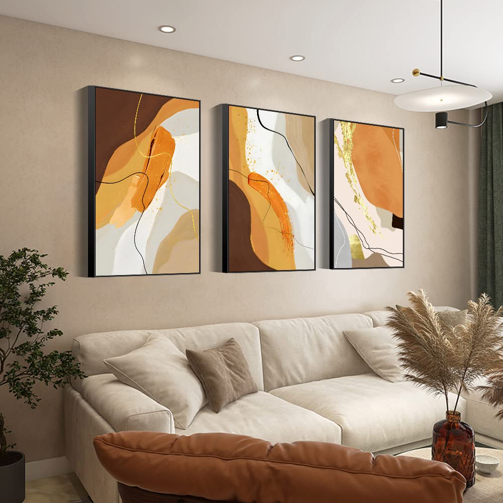 MPLONG Wall Art 3 Pieces Of Framed Decorative Paintings Abstract Simple Orange White Blue And Other Color Blocks Wall Art Canvas Prints Wall Decor (White, 24