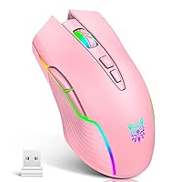 Wireless Gaming Mouse Pink, RGB Backlight Rechargeable, Ergonomic Computer Mice with USB Receiver, Adjustable DPI, 2.4G Portable Office Cordless Mouse Compatible with PC, Mac, Laptop, Chromebook