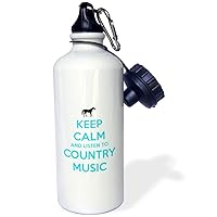 3dRose Keep calm and listen to country music White and Turquoise Horse Sports Water Bottle, 21 oz, Multicolor