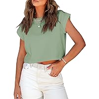 Tankaneo Womens Short Sleeve Cropped T-Shirts Summer Rolled Dolman Sleeve Crop Tops Casual Round Neck Solid Short Basic Tees