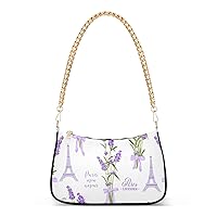 ALAZA Eiffel Tower Lavender Flower Floral Shoulder Bag Purse for Women Tote Handbag with Zipper Closure