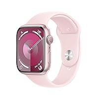 Apple Watch Series 9 [GPS 45mm] Smartwatch with Pink Aluminum Case with Light Pink Sport Band M/L. Fitness Tracker, ECG Apps, Always-On Retina Display, Water Resistant
