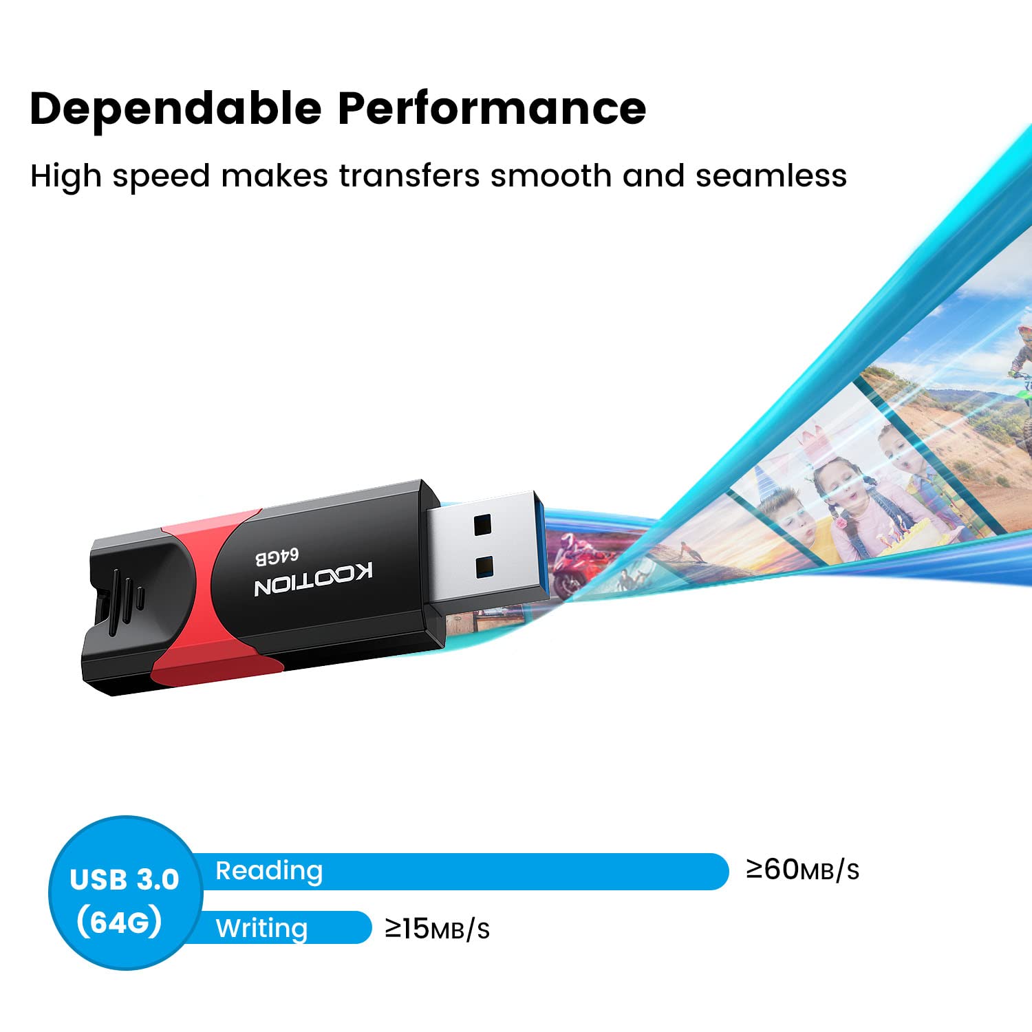 KOOTION Flash Drive 64 GB USB 3.0 Flash Drive Thumb Drive Retractable 64G Zip Drive Ultra High Speed USB Stick Jump Drive Rugged Memory Stick with LED Indicator for Data Storage and Transfer