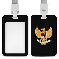 Coat Arms of Indonesia Fashion Badge Holder ID Vertical Plastic Protector Case with Lanyard for Office Work Card