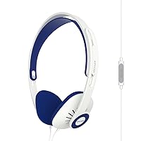 Koss KPH30iW On-Ear Headphones, in-Line Microphone and Touch Remote Control, D-Profile Design, Wired with 3.5mm Plug, White and Blue