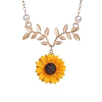 17mile Sunflower Pearl Leaf Chain Resin Boho Handmade Drop Pendant Choker Necklace Plated Gold/Rose Gold/Silver
