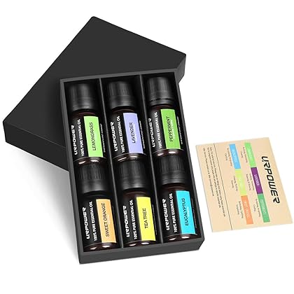 URPOWER Essential Oils, Upgraded 6 Aromatherapy Essential Oil Diffuser Essential Oils 100% Pure Lavender, Peppermint, Sweet Orange, Eucalyptus, Tea Tree, Lemongrass Essential Oil Gift Set 10ml/each