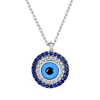 Bling Jewelry Turkish Blue Yellow Pave CZ Spiritual Protection Amulet Evil Eye Pendant Station Necklace For Women Teen Rose Gold .925 Sterling Silver