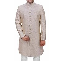 Mens Indian Wedding Men Ivory Sherwani Paisley Pattern SH532XL48 48 X-Long Ivory