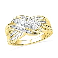 TheDiamondDeal 10kt Yellow Gold Womens Round Diamond 5-Stone Crossover Band Ring 1/2 Cttw