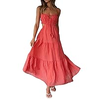 Awoscut Womens Summer Backless Long Dresses Side Cutouts Spaghetti Straps Maxi Dress Wedding Party Beach Flowy Dresses
