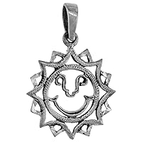 1 inch Sterling Silver Hindu Sun Symbol Surya Necklace Cut-out Diamond-Cut Oxidized finish available with or without chain
