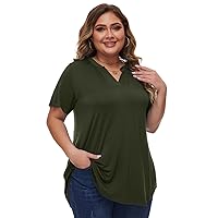 LARACE Summer Tops for Women Plus Size Tunic Tops Short Sleeve Shirts V-Neck Pleated Blouse Tee