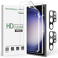 amFilm [2+2 Pack Compatible with Samsung Galaxy S23 Ultra Screen Protector for 5G 6.8 inch Elastic Skin, Fingerprint ID Compatible, with Easy Installation Tool, HD Clear, TPU Film Full Coverage