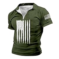 Independence Day Patriotic Outfits for Men Casual Summer Short Sleeve Zip Up Polos Shirts American Flag Graphic Casual Shirts