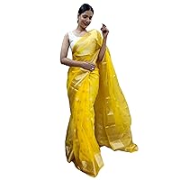 Indian Woman Kanchipuram Organza Saree Party Wear Blouse Sari 2198