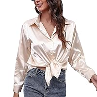 Satin Silk Women's Lapel Button-Front Long-Sleeved Shirt for Casual and Comfortable Wear in Autumn Large Size