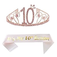 10th Pink Birthday Tiara and Sash Happy 10th Birthday Party Supplies Princess Birthday Crown for Girls 10th Decorations