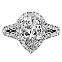 Nitya Jewels 3.50 CT Pear Moissanite Engagement Ring Wedding Ring Eternity Band Vintage Solitaire Halo Setting Silver Jewelry Anniversary Promise Vintage Ring Gift for Her