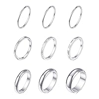Tornito 9Pcs Stackable Eternity Ring Stainless Steel Band Knuckle Engagement Wedding Ring Size 4-10 for Women Silver Rose gold Tone
