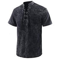 Men's Long Sleeve T-Shirts, Middle Ages Retro Lace-up V-Neck Costumes Banded Collar Tops