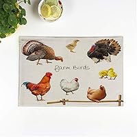 Set of 6 Placemats Farm Birds Beautiful Golden Rooster White Chicken Hen Little 12.5x17 Inch Non-Slip Washable Place Mats for Dinner Parties Decor Kitchen Table