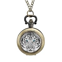 Wild White Tiger Pocket Watches for Men with Chain Digital Vintage Mechanical Pocket Watch