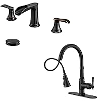 Oil Rubbed Bronze Bathroom Sink Faucet 8 Inch Widespread, Black Kitchen Faucet with Pull Down Sprayer 3-Function