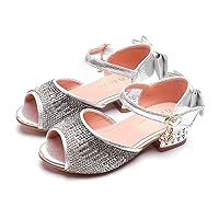 Low Heels Sandals Dress Shoes Wedge Performance Sequin Glitter Princess Sandals Dress Crystal Low Shoes for Girls
