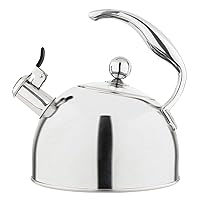 Viking Culinary 3-Ply Stainless Steel Whistling Tea Kettle, 2.6 Quart, Includes Tempered Glass Lid, Ergonomic Stay-Cool Handle, Works on All Cooktops including Induction, Satin Silver
