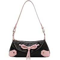 Girls Handbag PU Leather Shoulder Bags Women with Bow Tie Aesthetic Crossbody Bags with 2Replacement Straps Shoulder